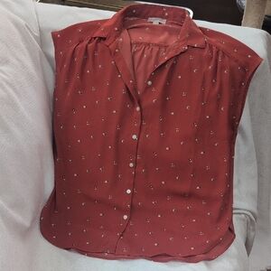 Loft Sleeveless Orange Button Down Blouse